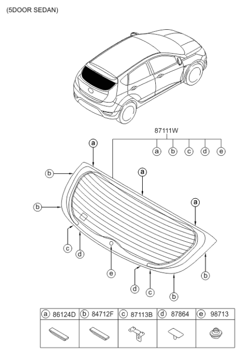 2016 Hyundai Accent Rear Window Glass & Moulding Diagram 2