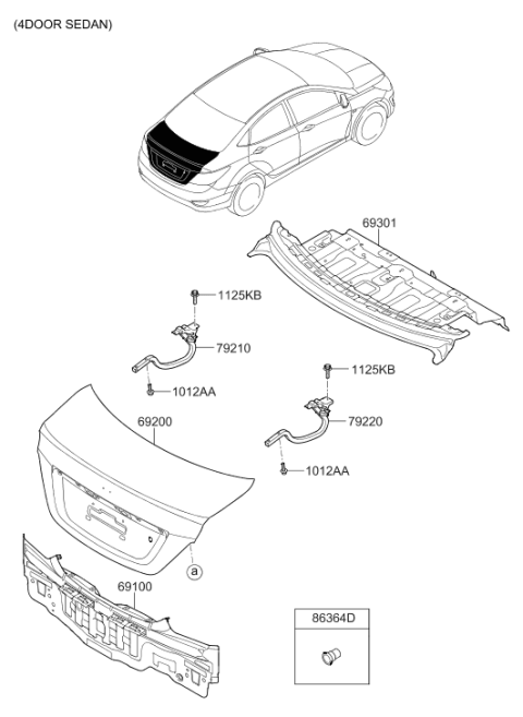 2017 Hyundai Accent Rear Package Tray Panel Assembly Diagram for 69300-1R510