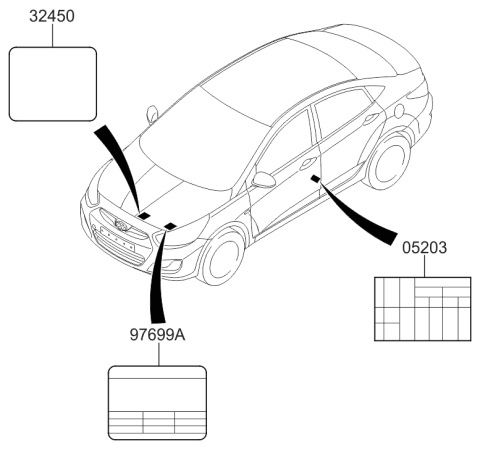 2016 Hyundai Accent Tire Pressure Label Diagram for 05203-1R355