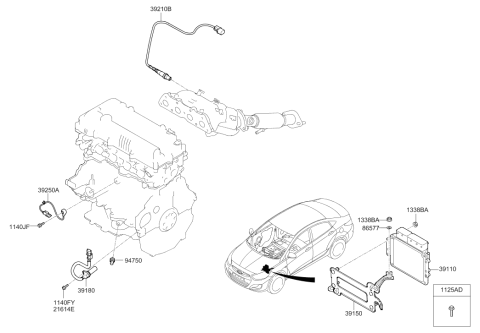 2017 Hyundai Accent Computer Brain Engine Control Module Diagram for 39110-2BRB0