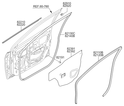 2017 Hyundai Accent Front Outside Door Belt Weatherstrip Assembly Left Hand Diagram for 82210-1R001