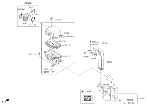 2015 Hyundai Accent Air Duct Assembly Diagram for 28210-1R100
