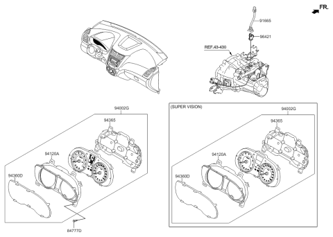 2015 Hyundai Accent Instrument Cluster Assembly Diagram for 94021-1R500
