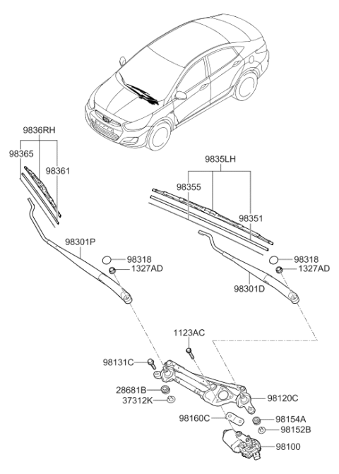 2016 Hyundai Accent Bolt-Washer Assembly Diagram for 98131-2W000