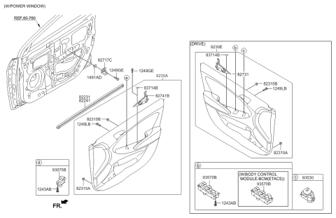 2016 Hyundai Accent Power Window Main Switch Assembly Diagram for 93570-1R111