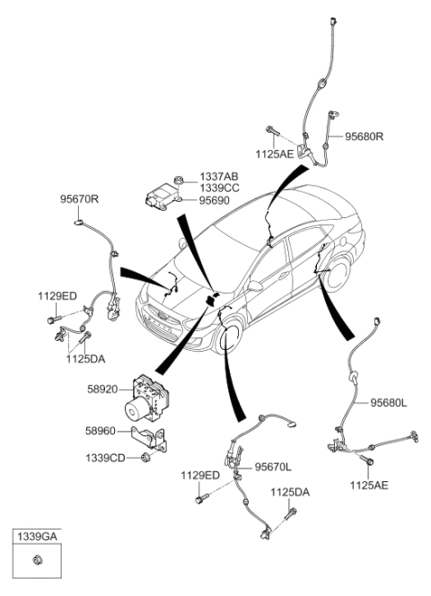 2016 Hyundai Accent Abs Anti-Lock Brake Pump Module Diagram for 58920-1R460