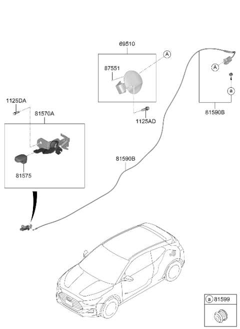 2021 Hyundai Veloster Fuel Filler Catch & Cable Assembly Diagram for 81590-J3000