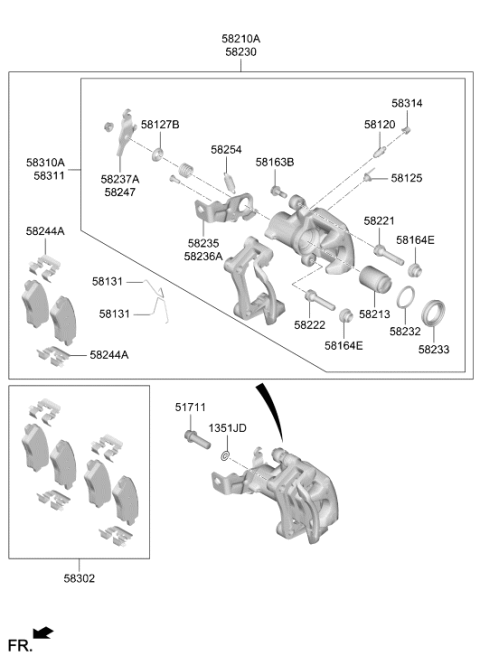 2020 Hyundai Veloster Rear Disc Brake Pad Kit Diagram for 58302-J3A40
