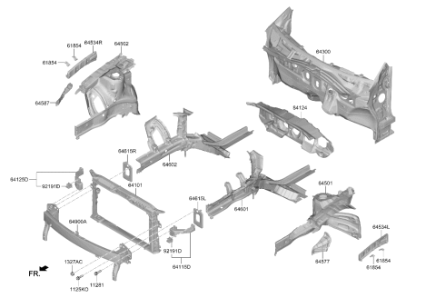 2020 Hyundai Veloster Front End Module Carrier Assembly Diagram for 64101-J3000