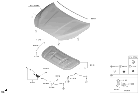 2020 Hyundai Veloster Hood Latch Assembly Diagram for 81130-J3000