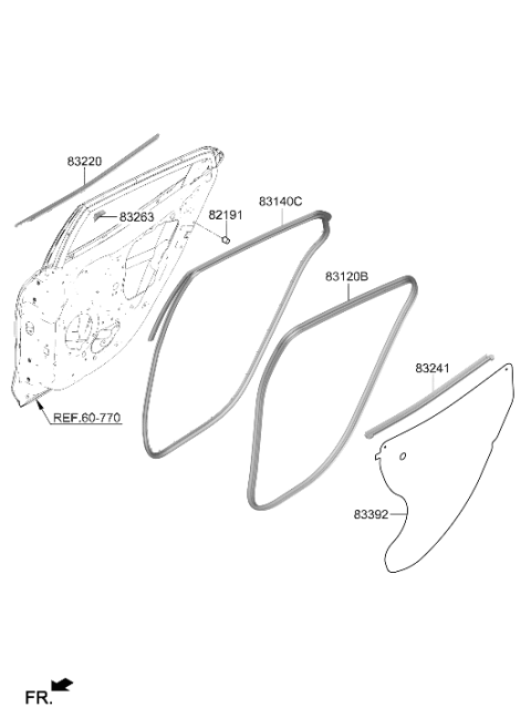 2021 Hyundai Veloster Rear Door Belt Outside Weatherstrip Assembly Right Hand Diagram for 83220-J3000
