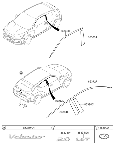 2019 Hyundai Veloster Black Tape-Front Door Frame Upper,RH Diagram for 86372-J3000