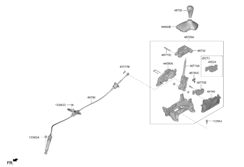 2019 Hyundai Veloster Automatic Transmission Lever Cable Assembly Diagram for 46790-J3100