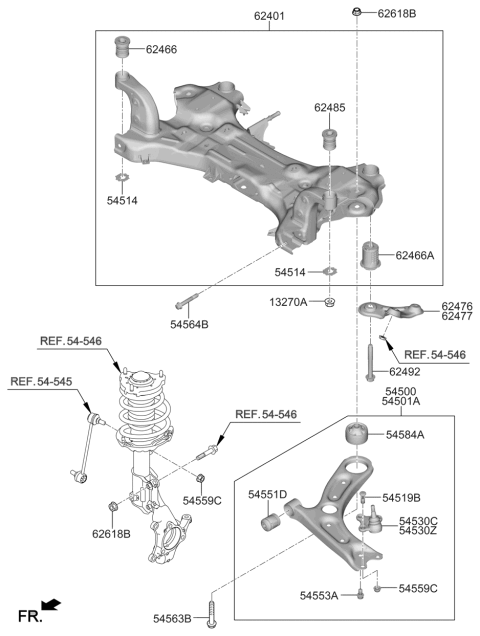 2021 Hyundai Veloster Front Lower Arm Complete Right Hand Diagram for 54501-J3AA0