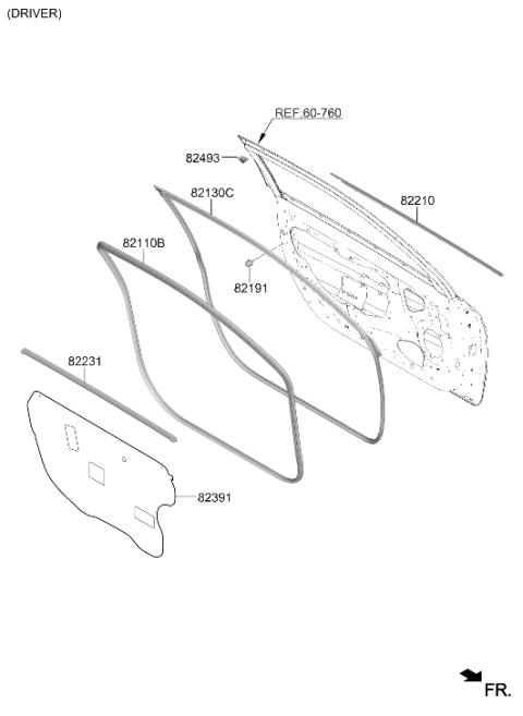 2020 Hyundai Veloster Front Door Body Side Weatherstrip Left Hand Diagram for 82110-J3000
