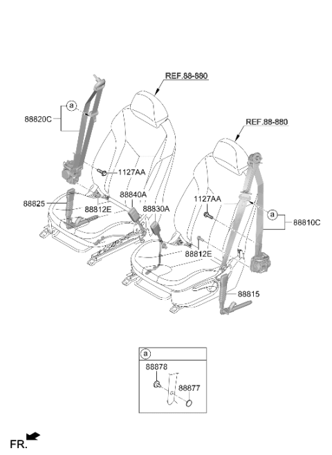 2020 Hyundai Veloster Front Seat Belt Assembly Right Diagram for 88820-J3500-NNB