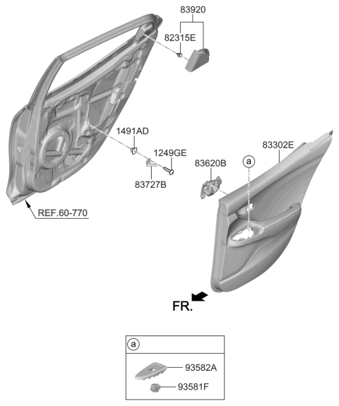 2021 Hyundai Veloster Rear Interior Door Handle Assembly Right Diagram for 83620-J3000-TSK