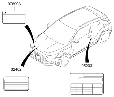 2020 Hyundai Veloster Refrigerant Label Diagram for 97699-1R500
