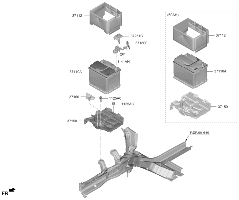 2021 Hyundai Veloster Battery Tray Assembly Diagram for 37150-J9500