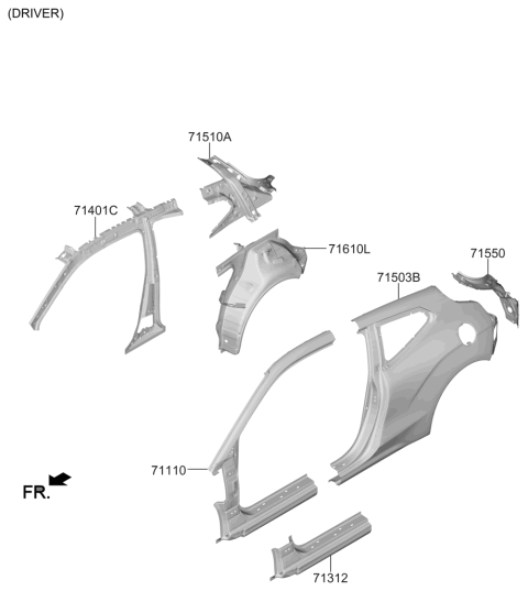 2021 Hyundai Veloster Center Inner Pillar Assembly Left Hand Diagram for 71401-J3000