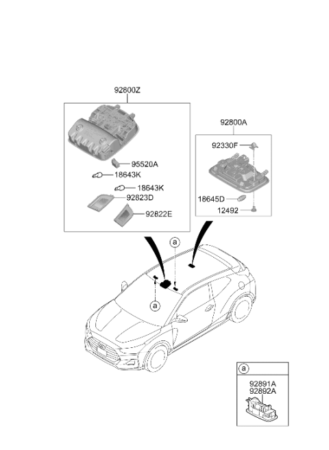 2020 Hyundai Veloster Room Lamp Assembly Diagram for 92850-J9100-NNB