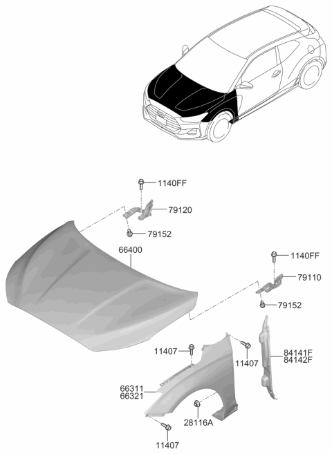 2020 Hyundai Veloster Fender Panel Right Hand Diagram for 66321-J3000