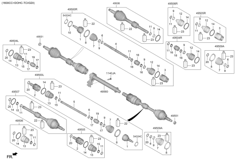2021 Hyundai Veloster Bearing Bracket & Shaft Assembly Diagram for 49560-F2100