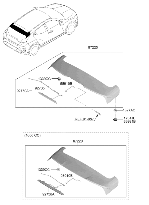 2020 Hyundai Veloster Rear Spoiler Diagram for 87210-J3500