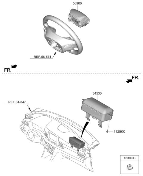 2020 Hyundai Veloster Steering Wheel Air Bag Module Assembly Diagram for 80100-J9500-NNB