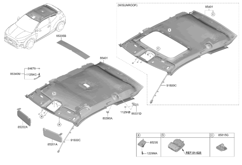 2020 Hyundai Veloster Headliner Assembly Diagram for 85310-J3020-NNB
