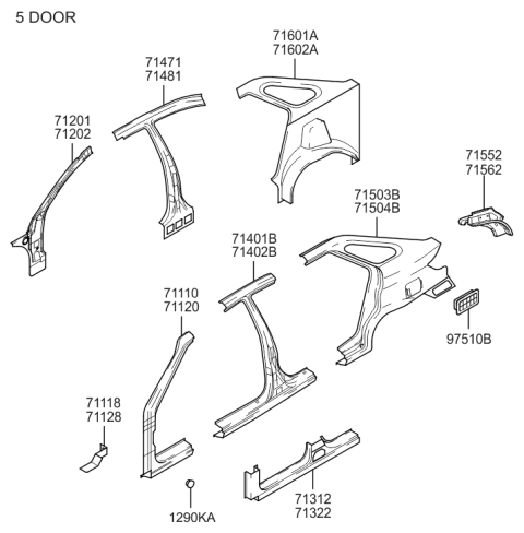 2000 Hyundai Elantra New Body Style Side Body Panel Diagram 2