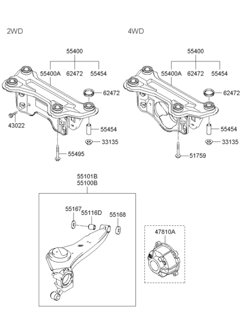 2001 Hyundai Santa Fe Crossmember Complete-Rear Diagram for 55400-26600
