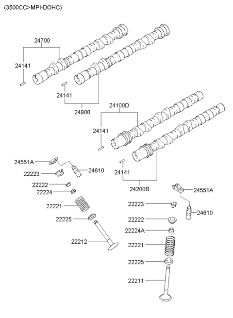 2000 Hyundai Santa Fe Intake Camshaft Assembly Left Hand Diagram for 24100-35700