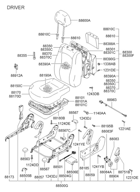 2005 Hyundai Santa Fe Cover-Front Seat Cushion Insert Diagram for 88191-26000