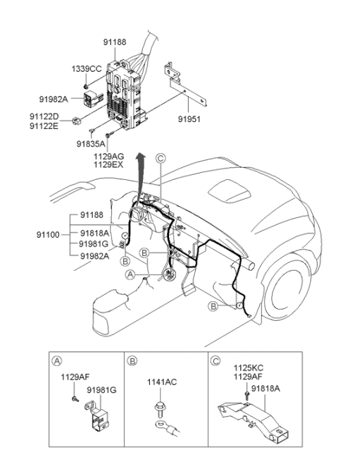 2006 Hyundai Santa Fe Instrument Panel Junction Box Assembly Diagram for 91188-26101