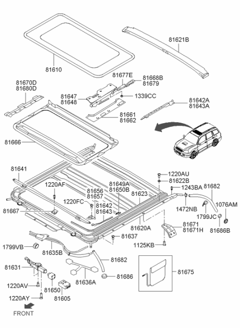 2002 Hyundai Santa Fe Sunroof Glass Panel Assembly Diagram for 81610-26000