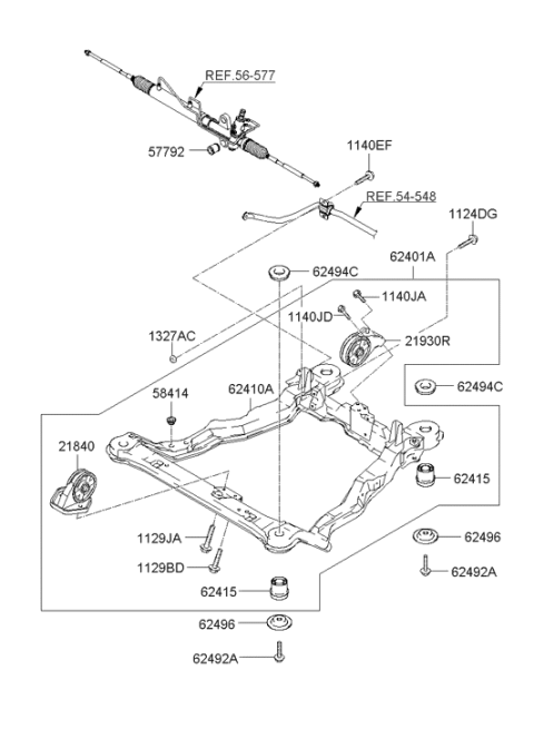 2001 Hyundai Santa Fe Crossmember Complete Diagram for 62401-26020