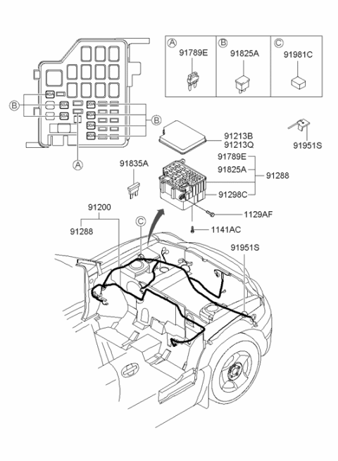 2004 Hyundai Santa Fe Under Hood Junction Box Assembly Diagram for 91288-26202