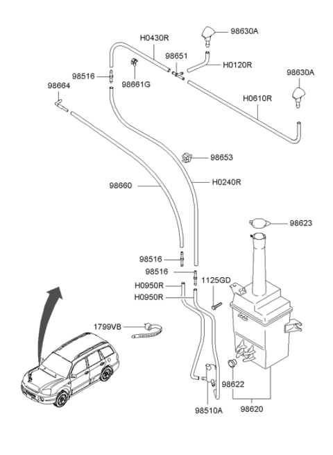 2006 Hyundai Santa Fe Windshield Washer Reservoir Assembly Diagram for 98620-26000