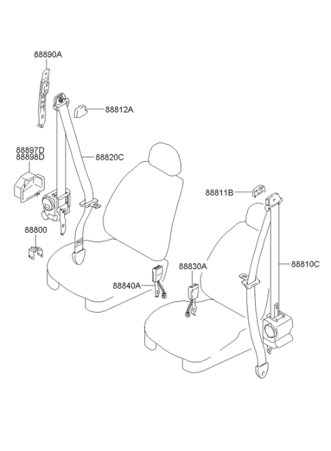 2000 Hyundai Santa Fe Front Seat Belt Assembly Right Diagram for 88880-26501-TI