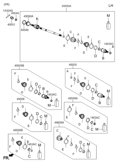 2000 Hyundai Santa Fe Shaft Assembly Drive Left Hand Diagram for 49501-26511