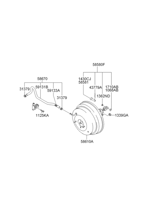 2001 Hyundai Santa Fe Brake Booster Assembly Diagram for 58610-26000