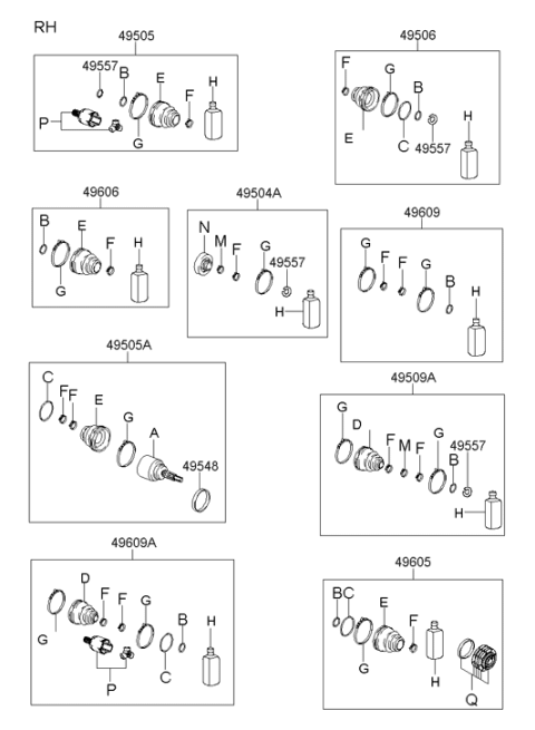 2001 Hyundai Santa Fe Front Axle Differential Side Joint Kit Right Hand Diagram for 49605-26C50
