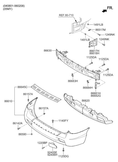 2005 Hyundai Santa Fe Passenger Side Rear Bumper Reflector Diagram for 92406-26560