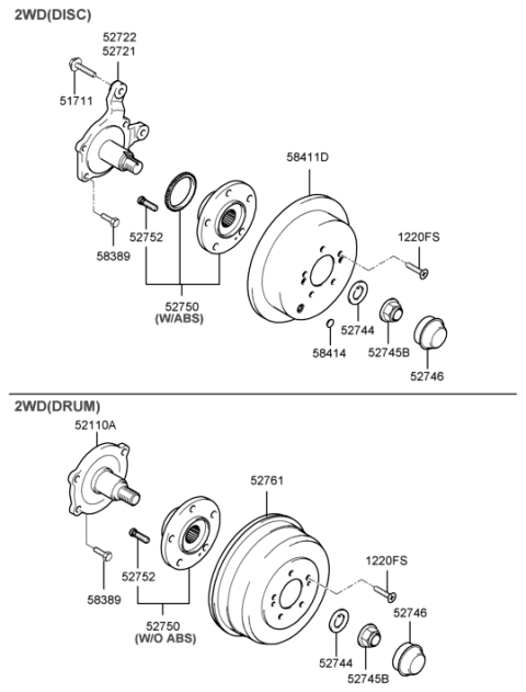 2001 Hyundai Santa Fe Rear Wheel Hub Assembly Diagram for 52750-26000