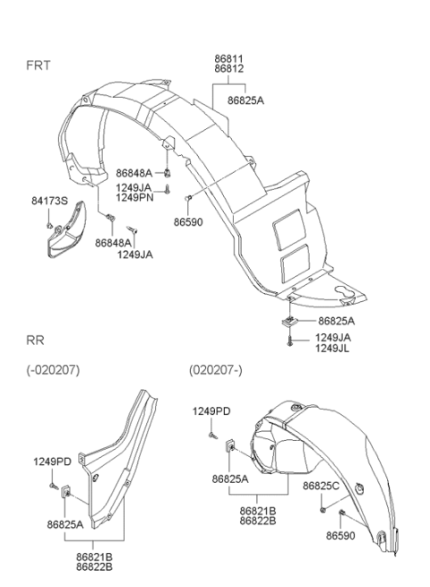 2004 Hyundai Santa Fe Rear Wheel Guard Assembly Right Diagram for 86822-26950
