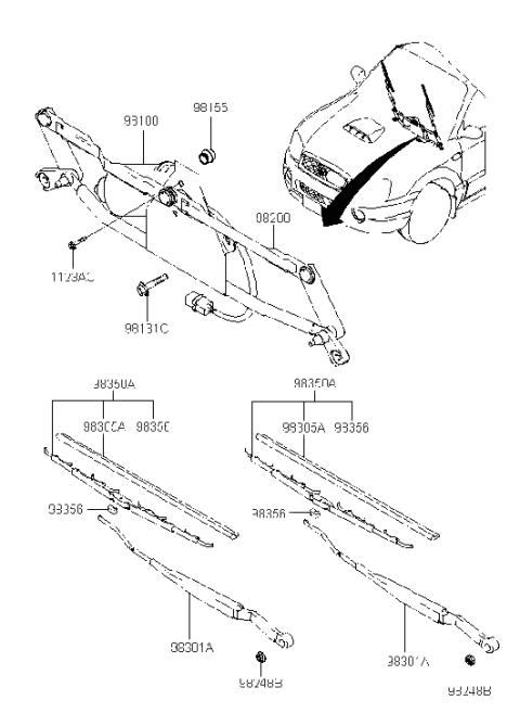 2006 Hyundai Santa Fe Windshield Wiper Blade Assembly Diagram for 98360-26060