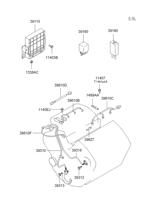 2001 Hyundai Santa Fe Power Relay Assembly Diagram for 39160-39650
