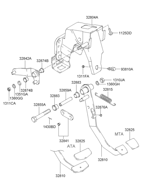 2006 Hyundai Santa Fe Brake Pedal Diagram for 32810-26000