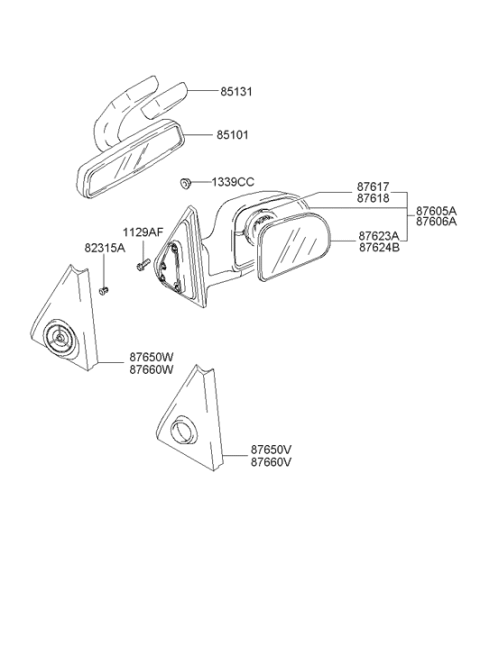 2002 Hyundai Santa Fe Outside Rear Mirror & Holder Right Hand Diagram for 87621-26700